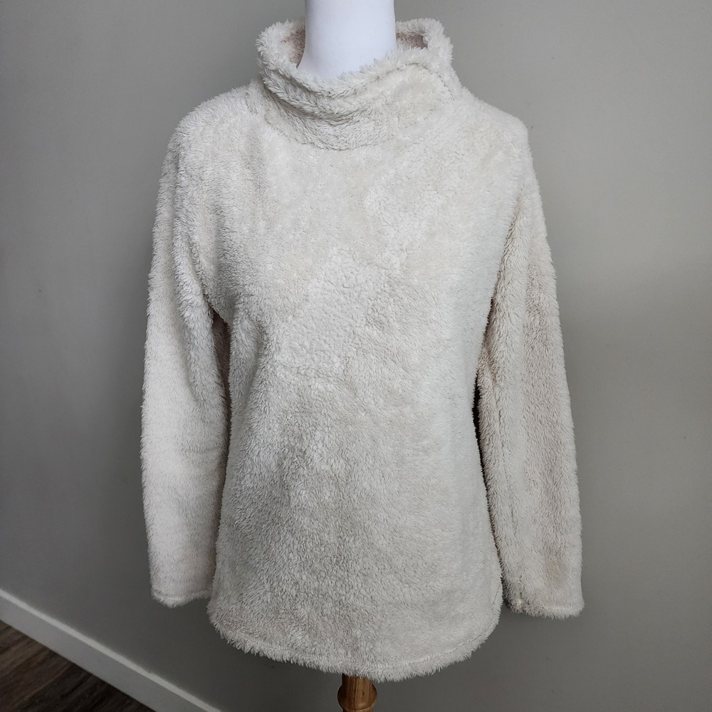 O Neill Fleece Pullover Women Small Cream Sherpa Funnel Neck Winter Cozy Sweater